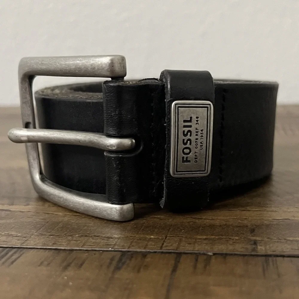 Men's FOSSIL Belt Black Soft Leather Stainless Buckle 40 Vintage‎